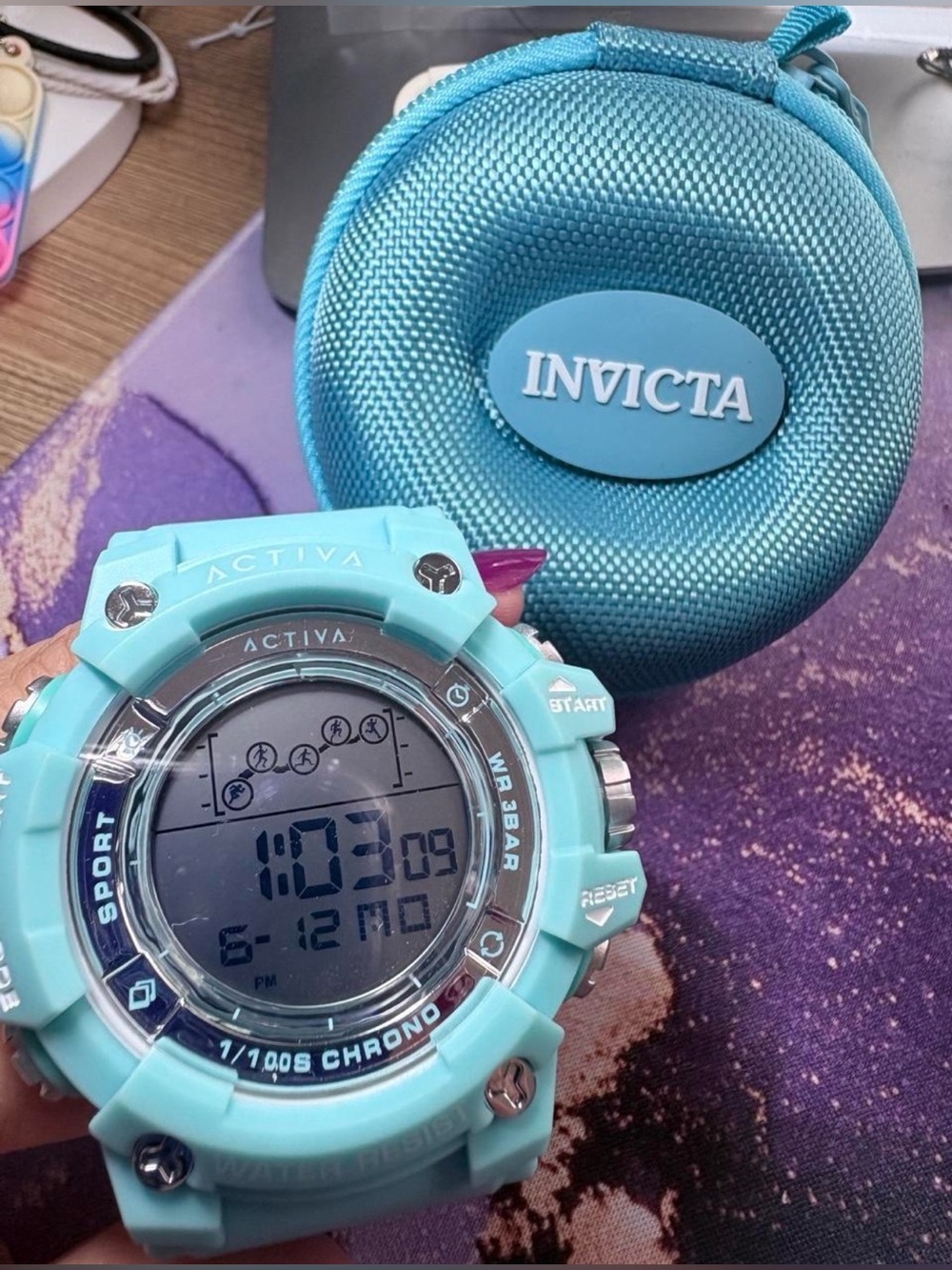 🩵 Ativa Men's Digital Sport Watch in Light Blue with case & wheel keychain